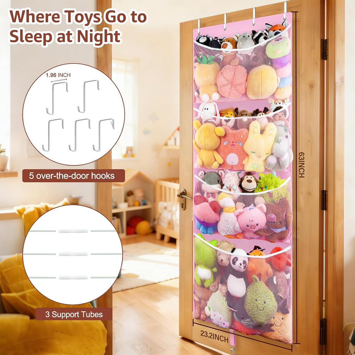 Over Door Stuffed Animal Storage, Hanging Plush Toy Organizer Holder