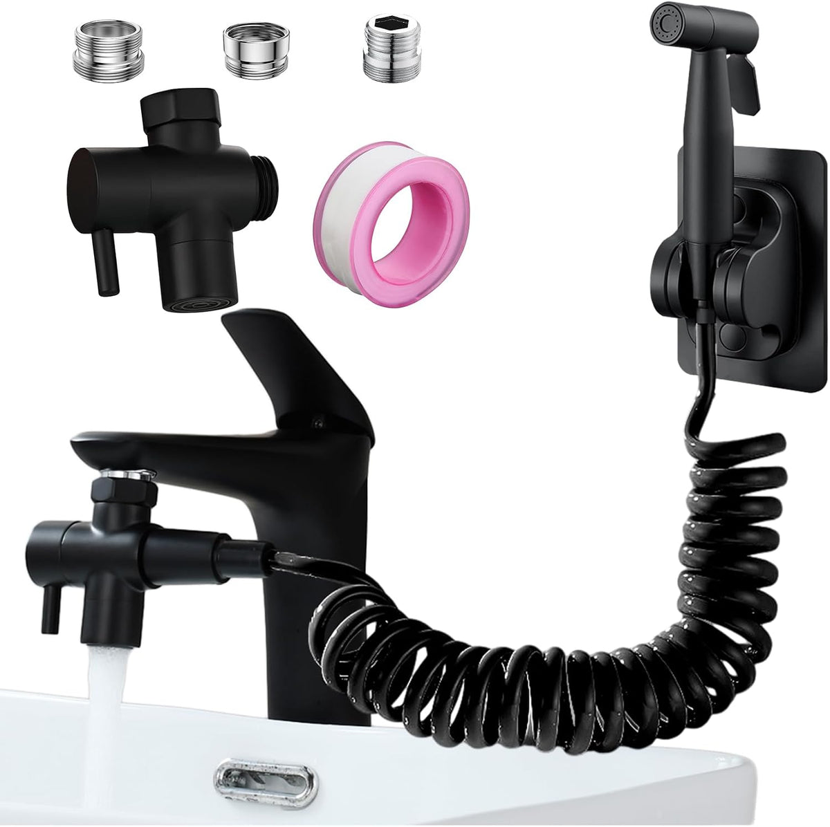 Sink Handheld Shower Kit with 9.8ft Telescopic Hose, Kitchen Bathroom Faucet Sprayer Attachment with 3 Adapters M22 M24 G1/2, for Hair Washing, Baby Shower, Pet Shower (Faucet Not Included)