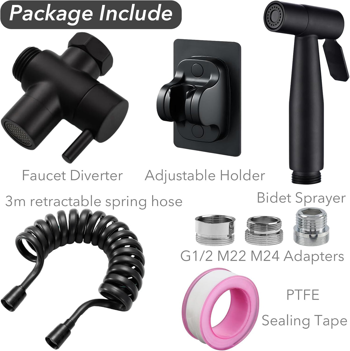 Sink Handheld Shower Kit with 9.8ft Telescopic Hose, Kitchen Bathroom Faucet Sprayer Attachment with 3 Adapters M22 M24 G1/2, for Hair Washing, Baby Shower, Pet Shower (Faucet Not Included)