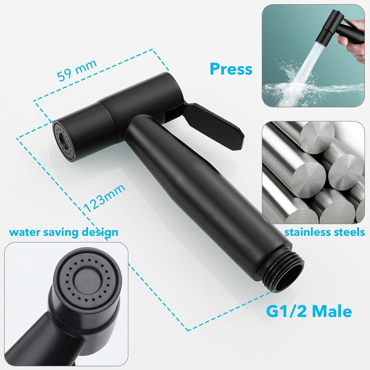 Sink Handheld Shower Kit with 9.8ft Telescopic Hose, Kitchen Bathroom Faucet Sprayer Attachment with 3 Adapters M22 M24 G1/2, for Hair Washing, Baby Shower, Pet Shower (Faucet Not Included)