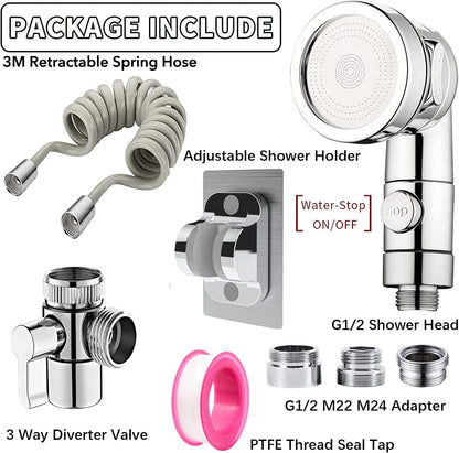 Sink Handheld Shower Kit with 9.8ft Telescopic Hose, Kitchen Bathroom Faucet Sprayer Attachment with 3 Adapters M22 M24 G1/2, for Hair Washing, Baby Shower, Pet Shower (Faucet Not Included)