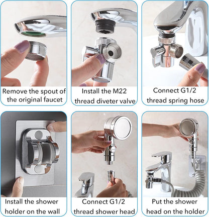Sink Handheld Shower Kit with 9.8ft Telescopic Hose, Kitchen Bathroom Faucet Sprayer Attachment with 3 Adapters M22 M24 G1/2, for Hair Washing, Baby Shower, Pet Shower (Faucet Not Included)