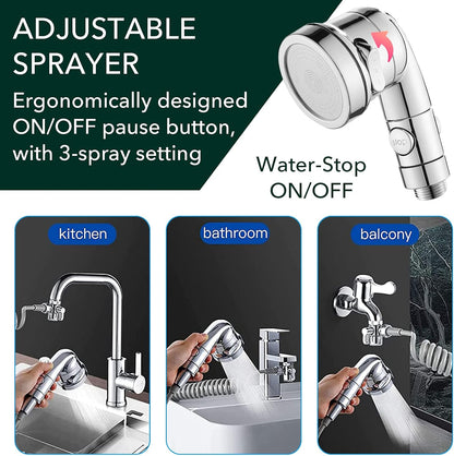 Sink Handheld Shower Kit with 9.8ft Telescopic Hose, Kitchen Bathroom Faucet Sprayer Attachment with 3 Adapters M22 M24 G1/2, for Hair Washing, Baby Shower, Pet Shower (Faucet Not Included)