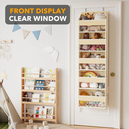 Over The Door Organizer with 5 Large Pockets and 10 Mesh Side Pockets, 5 Layers Door Organizer Hanging with Clear Window for Bedroom, Bathroom, Pantry and Nursery, White