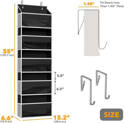 Over The Door Organizer with 5 Large Pockets and 10 Mesh Side Pockets, 5 Layers Door Organizer Hanging with Clear Window for Bedroom, Bathroom, Pantry and Nursery, White