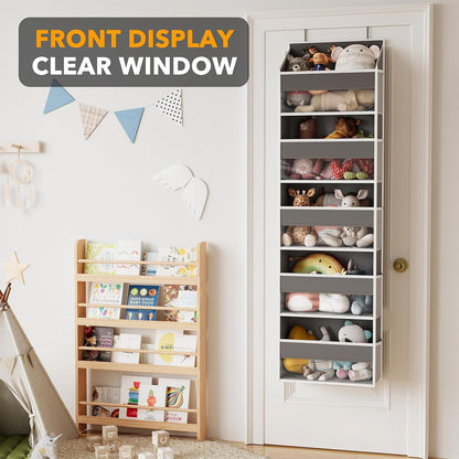 Over The Door Organizer with 5 Large Pockets and 10 Mesh Side Pockets, 5 Layers Door Organizer Hanging with Clear Window for Bedroom, Bathroom, Pantry and Nursery, White
