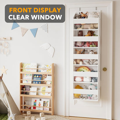 Over The Door Organizer with 5 Large Pockets and 10 Mesh Side Pockets, 5 Layers Door Organizer Hanging with Clear Window for Bedroom, Bathroom, Pantry and Nursery, White