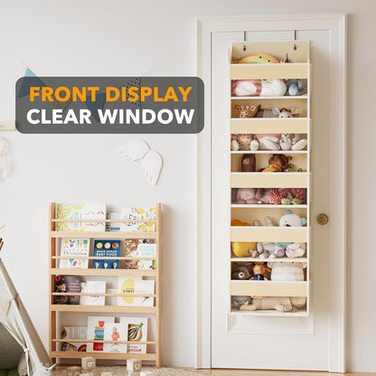 Over The Door Organizer with 5 Large Pockets and 10 Mesh Side Pockets, 5 Layers Door Organizer Hanging with Clear Window for Bedroom, Bathroom, Pantry and Nursery, White