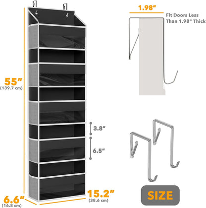 Over The Door Organizer with 5 Large Pockets and 10 Mesh Side Pockets, 5 Layers Door Organizer Hanging with Clear Window for Bedroom, Bathroom, Pantry and Nursery, White