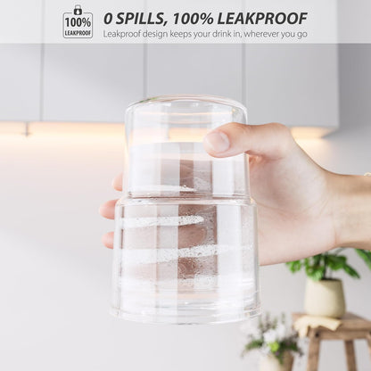 13oz Iced Coffee Cup, Glass Tumbler with Straw and Lid, Leakproof | for Tea, Matcha, Cold Brew, Sealed, Portable, Thick Wall, BPA-Free, Reusable Mug for School Year (Clear)