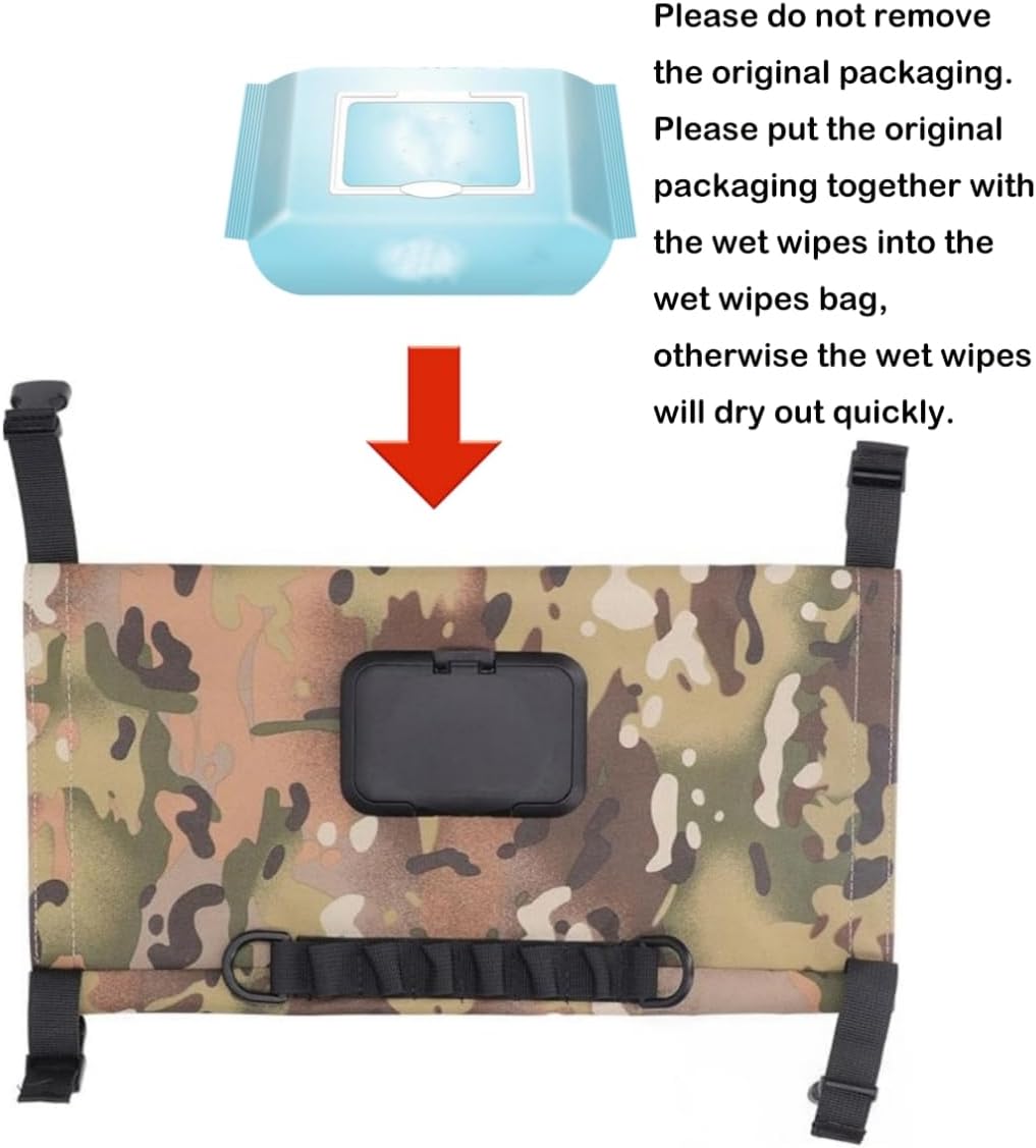 Waterproof Travel Camping Wipes Dispenser Case, Baby Wipe Dispenser, Reusable Outdoor Hanging Wet Wipe Storage Box, Portable Canvas Wipe Bag (Camouflage)