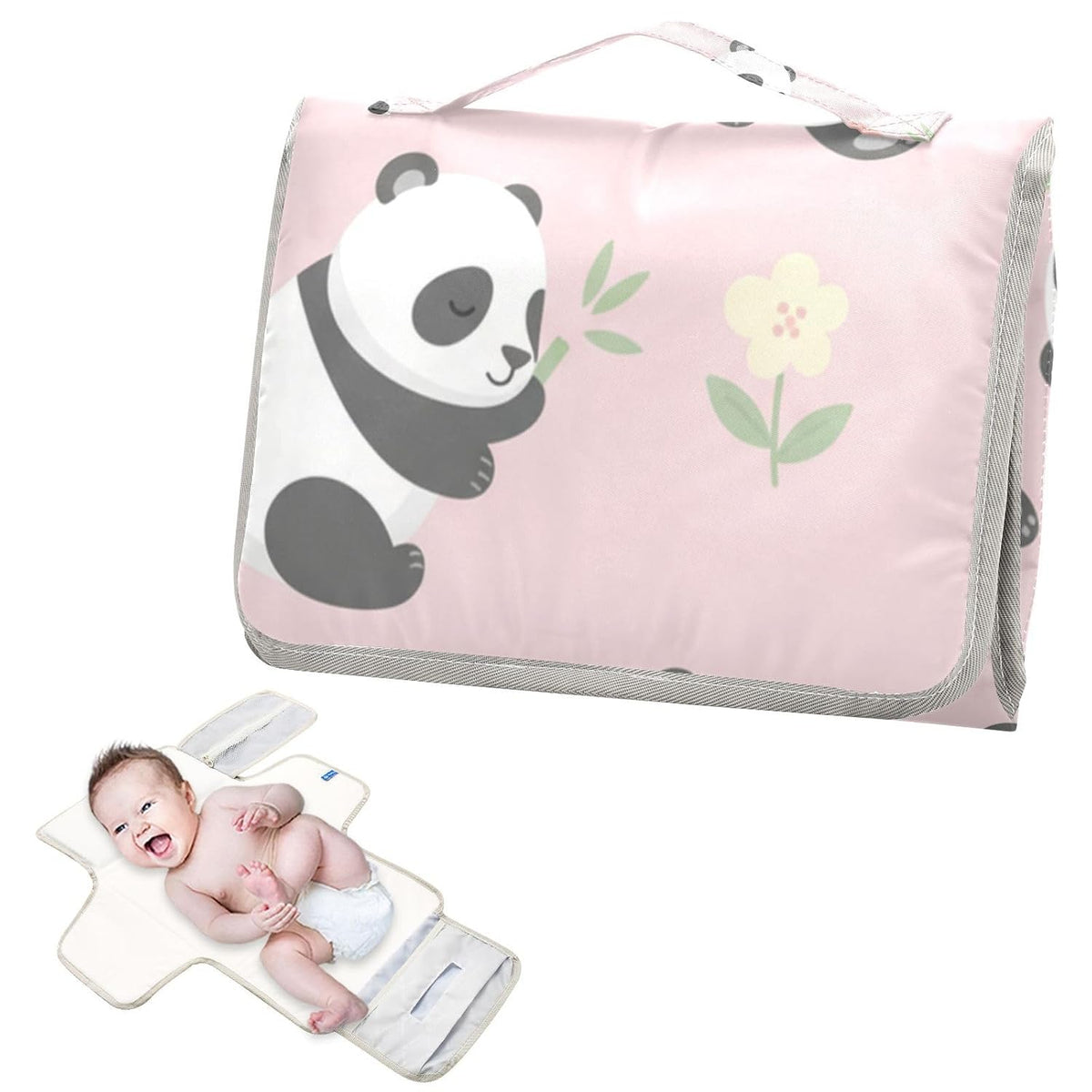 Panda Flower Print Portable Diaper Changing Pad for Camping