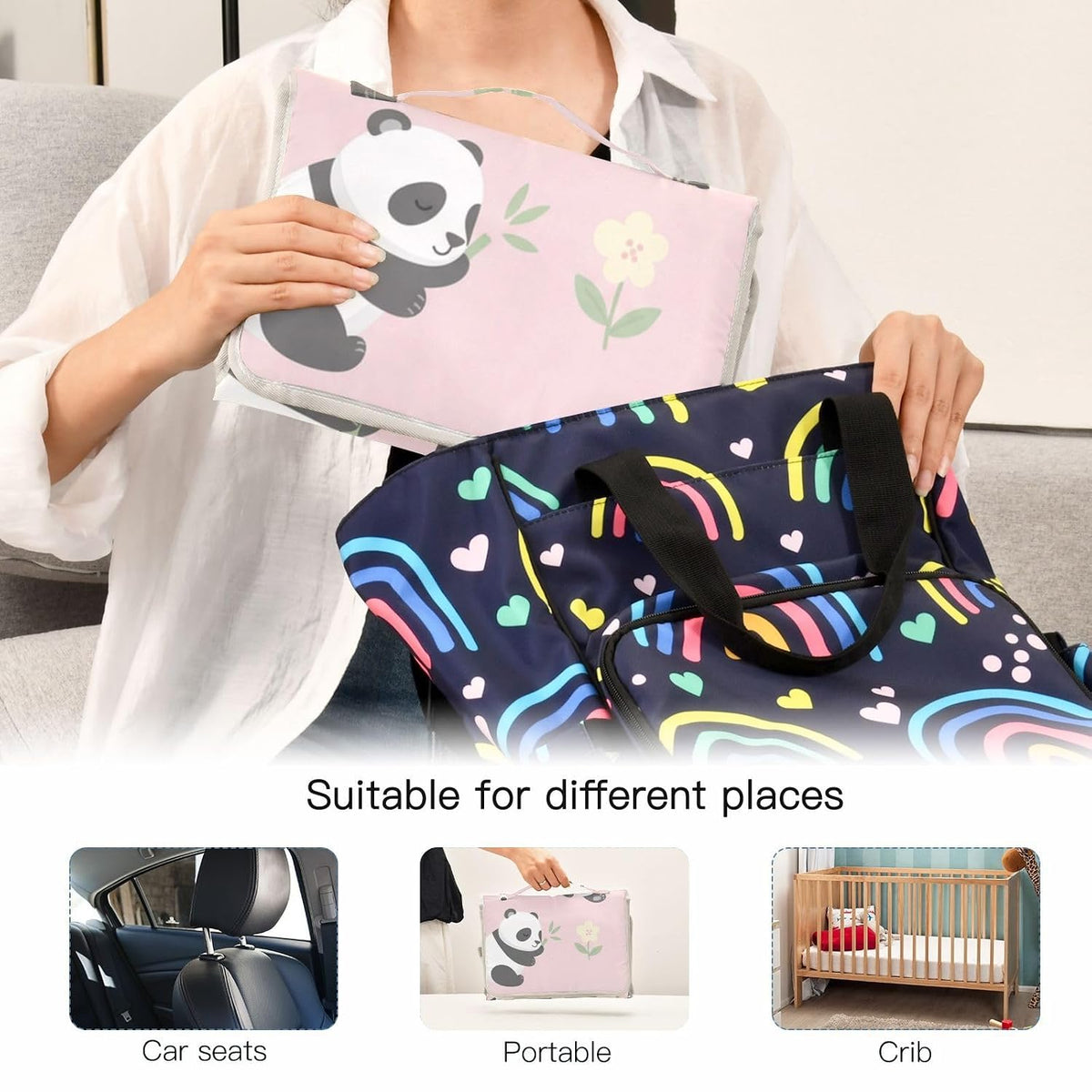 Panda Flower Print Portable Diaper Changing Pad for Camping