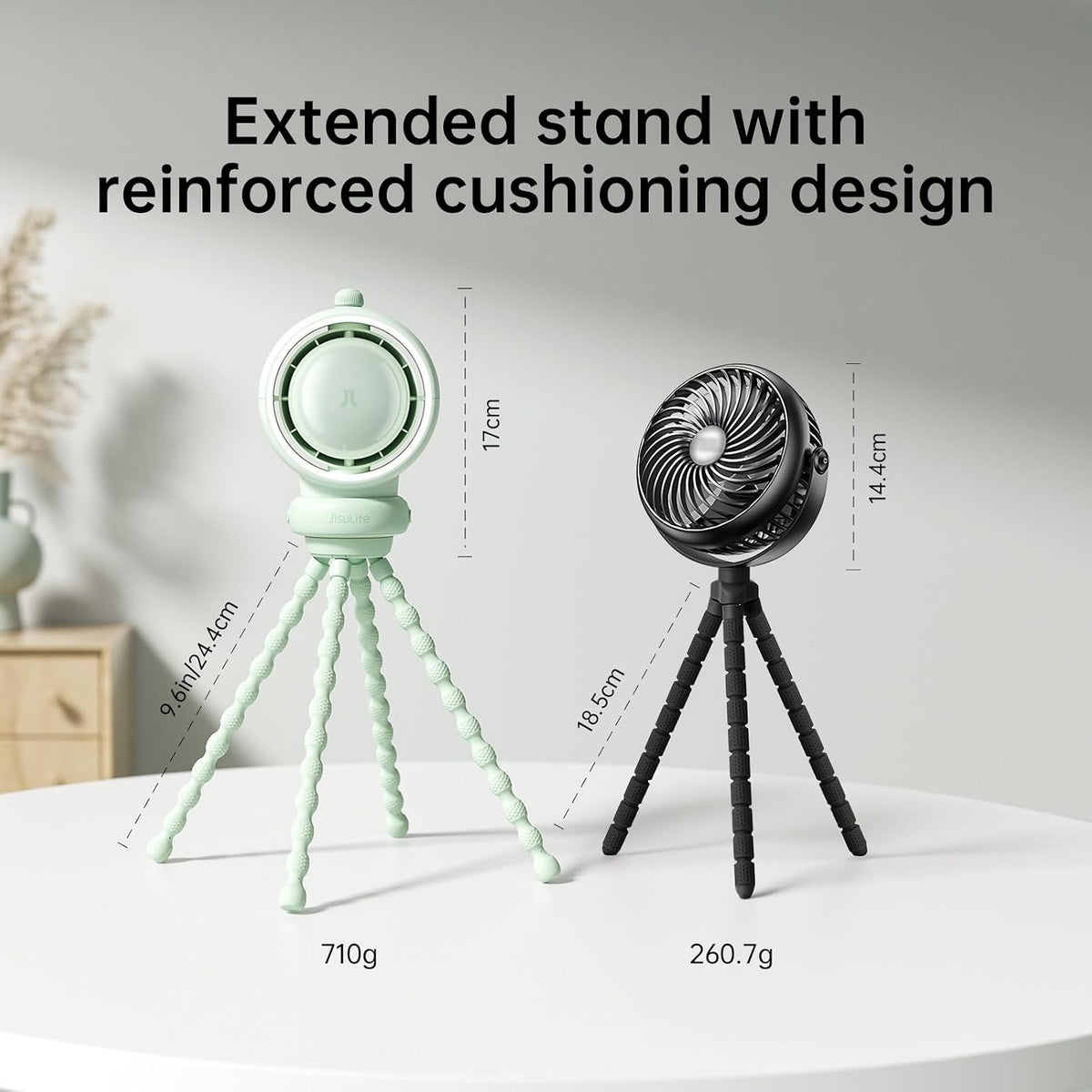 JISULIFE Stroller Fan Baby Large, Safe Bladeless for Crib, Desk, 4000mAh Battery Rechargeable Portable Cooling Fan with Air Turbo Tech, Night Light, Food-Grade Gift for Mom/Dad/Friend - Green