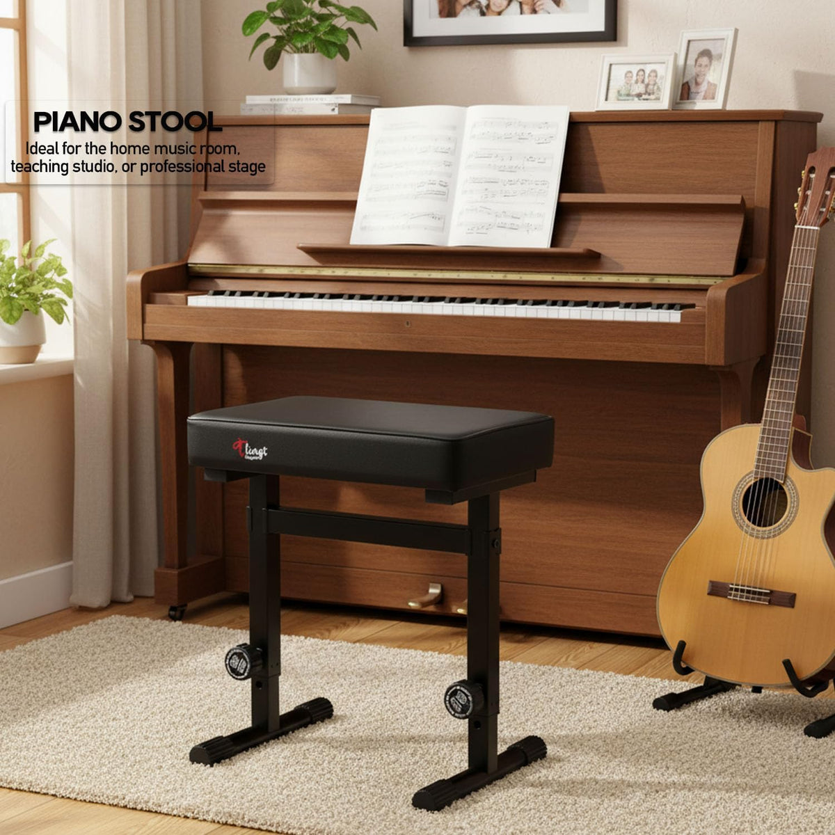 Tlingt Keyboard/Piano Bench, High-Density Padded Seat, 7-Level Heights