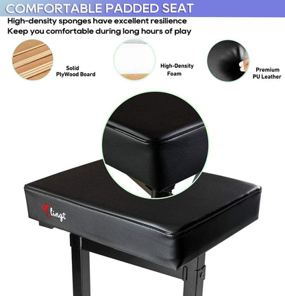 Tlingt Keyboard/Piano Bench, High-Density Padded Seat, 7-Level Heights