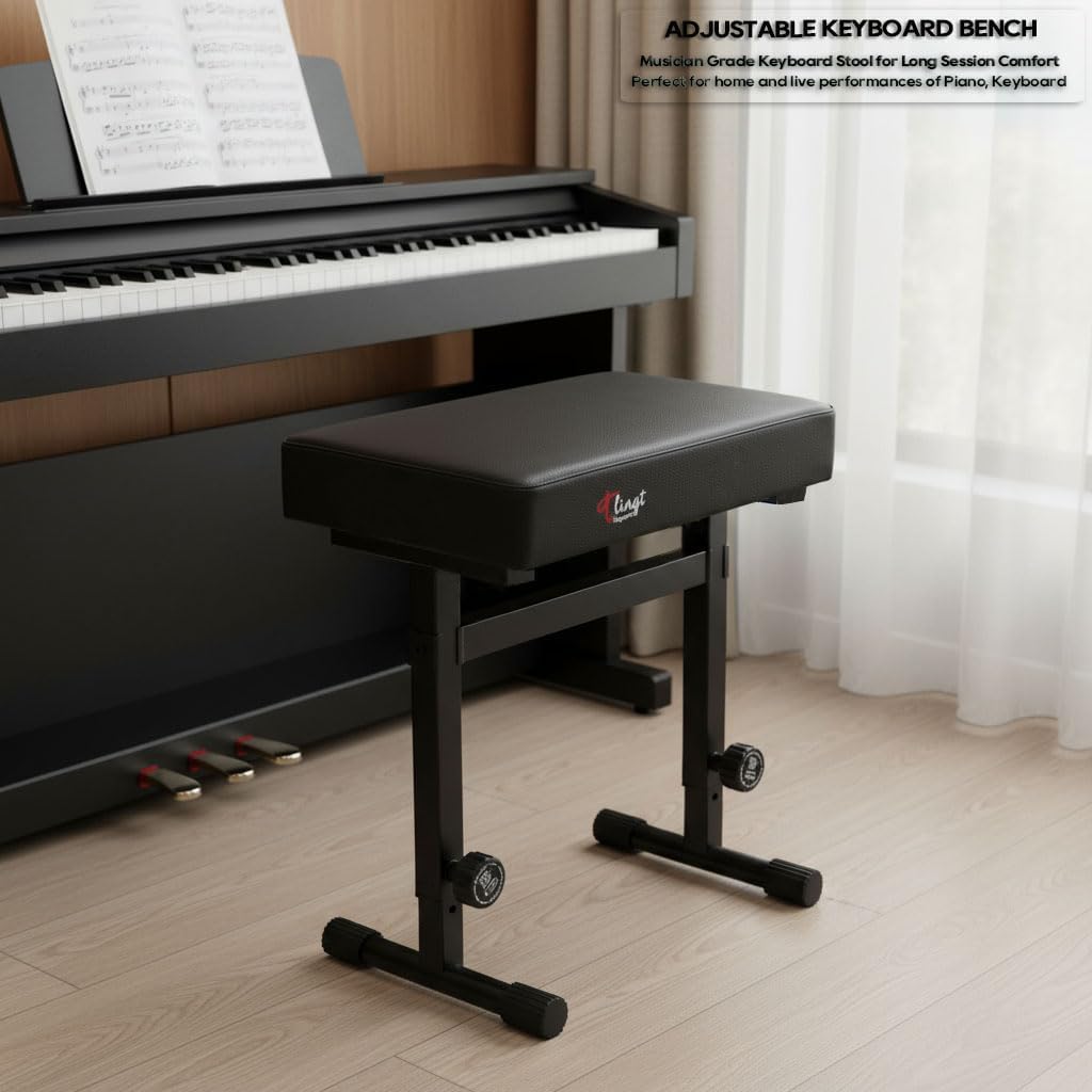 Tlingt Keyboard/Piano Bench, High-Density Padded Seat, 7-Level Heights