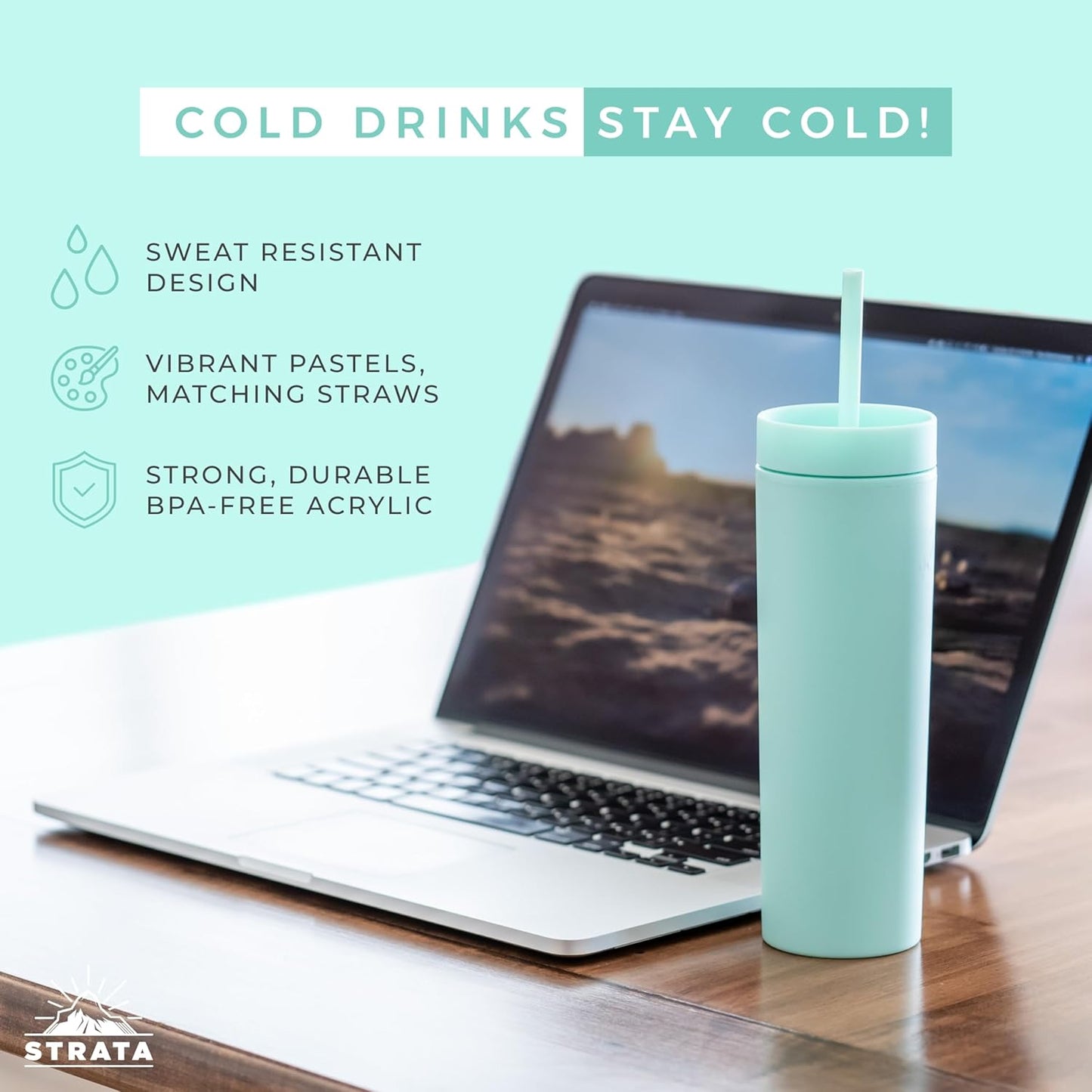 Perwinkle Skinny Tumblers with Lids and Straws (4 pack), 16oz Matte Pastel Colored Acrylic Tumblers with Lids and Straws, Double Wall Skinny Tumbler Bulk, Reusable Cup with Straw Cleaner