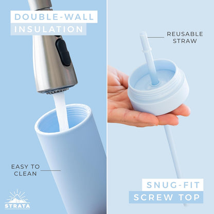 Perwinkle Skinny Tumblers with Lids and Straws (4 pack), 16oz Matte Pastel Colored Acrylic Tumblers with Lids and Straws, Double Wall Skinny Tumbler Bulk, Reusable Cup with Straw Cleaner