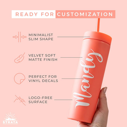 Perwinkle Skinny Tumblers with Lids and Straws (4 pack), 16oz Matte Pastel Colored Acrylic Tumblers with Lids and Straws, Double Wall Skinny Tumbler Bulk, Reusable Cup with Straw Cleaner