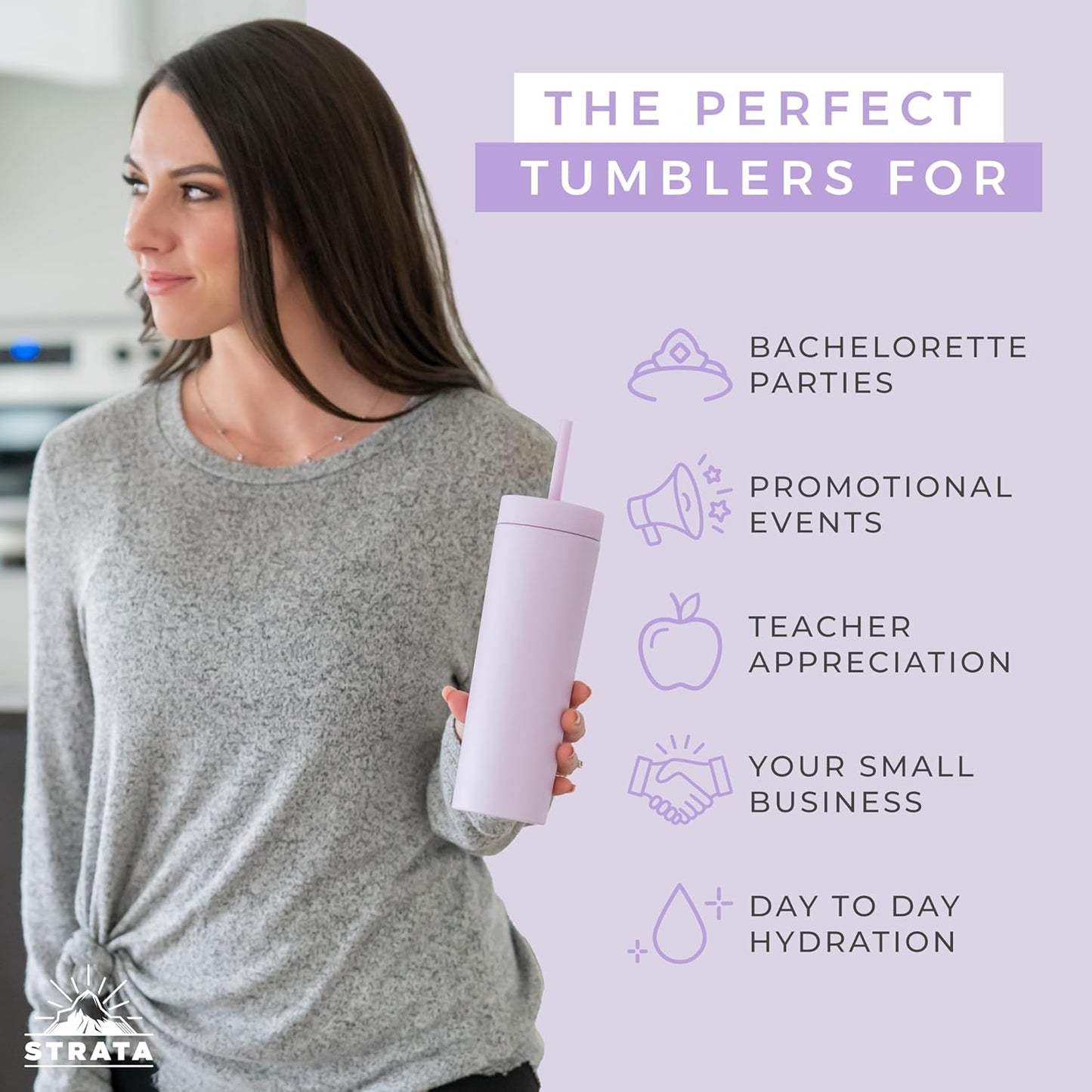 Perwinkle Skinny Tumblers with Lids and Straws (4 pack), 16oz Matte Pastel Colored Acrylic Tumblers with Lids and Straws, Double Wall Skinny Tumbler Bulk, Reusable Cup with Straw Cleaner