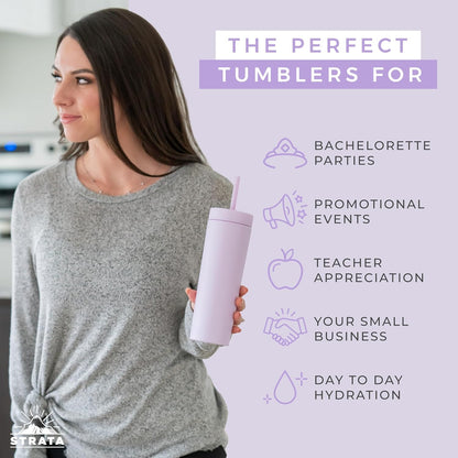Perwinkle Skinny Tumblers with Lids and Straws (4 pack), 16oz Matte Pastel Colored Acrylic Tumblers with Lids and Straws, Double Wall Skinny Tumbler Bulk, Reusable Cup with Straw Cleaner
