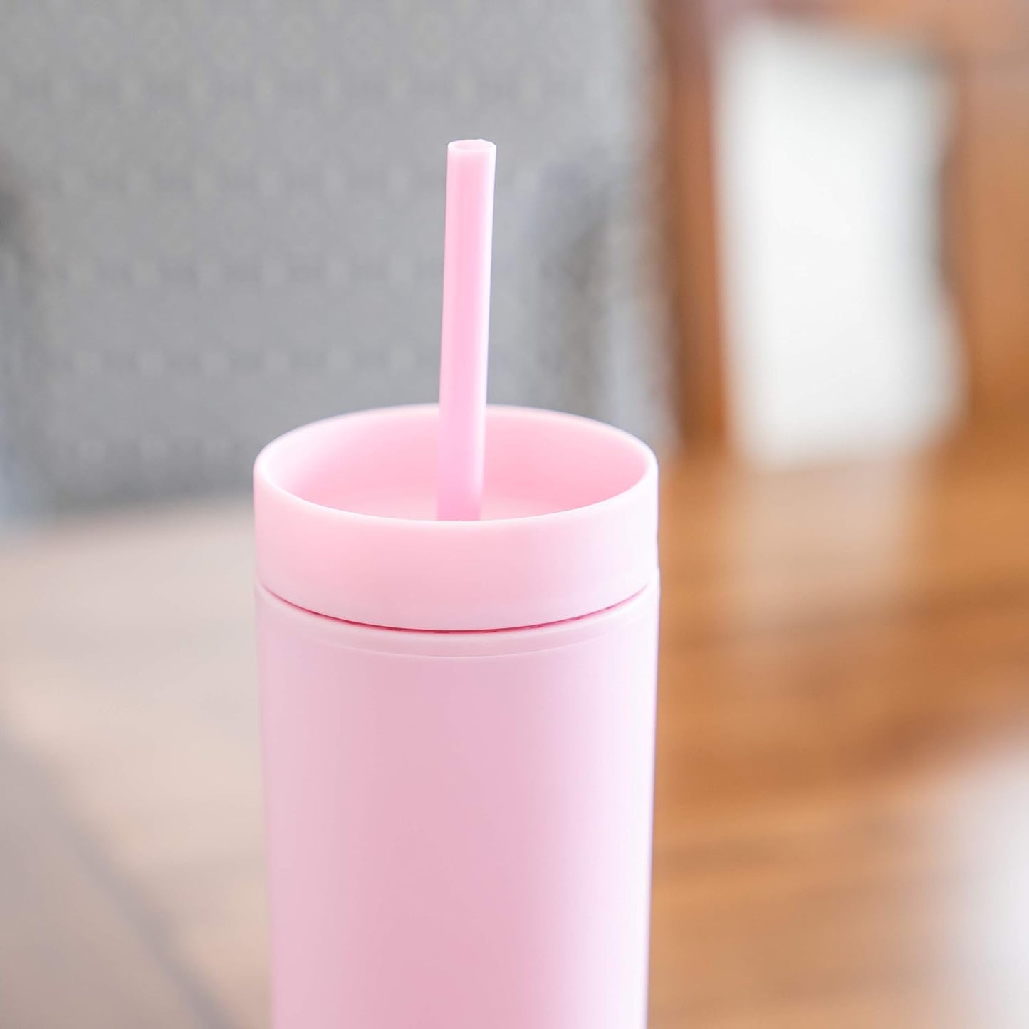 Perwinkle Skinny Tumblers with Lids and Straws (4 pack), 16oz Matte Pastel Colored Acrylic Tumblers with Lids and Straws, Double Wall Skinny Tumbler Bulk, Reusable Cup with Straw Cleaner