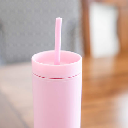 Perwinkle Skinny Tumblers with Lids and Straws (4 pack), 16oz Matte Pastel Colored Acrylic Tumblers with Lids and Straws, Double Wall Skinny Tumbler Bulk, Reusable Cup with Straw Cleaner