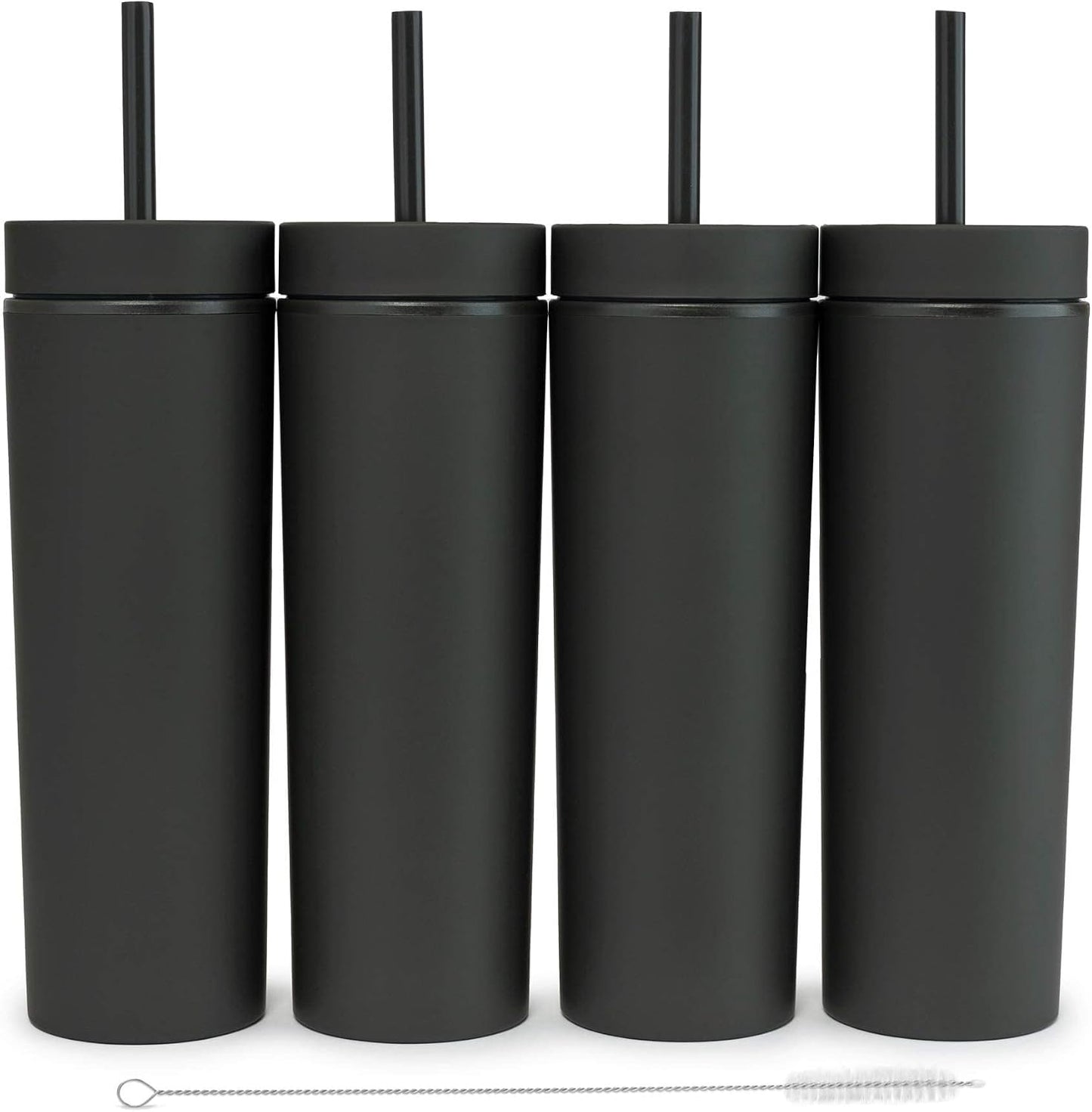 Perwinkle Skinny Tumblers with Lids and Straws (4 pack), 16oz Matte Pastel Colored Acrylic Tumblers with Lids and Straws, Double Wall Skinny Tumbler Bulk, Reusable Cup with Straw Cleaner