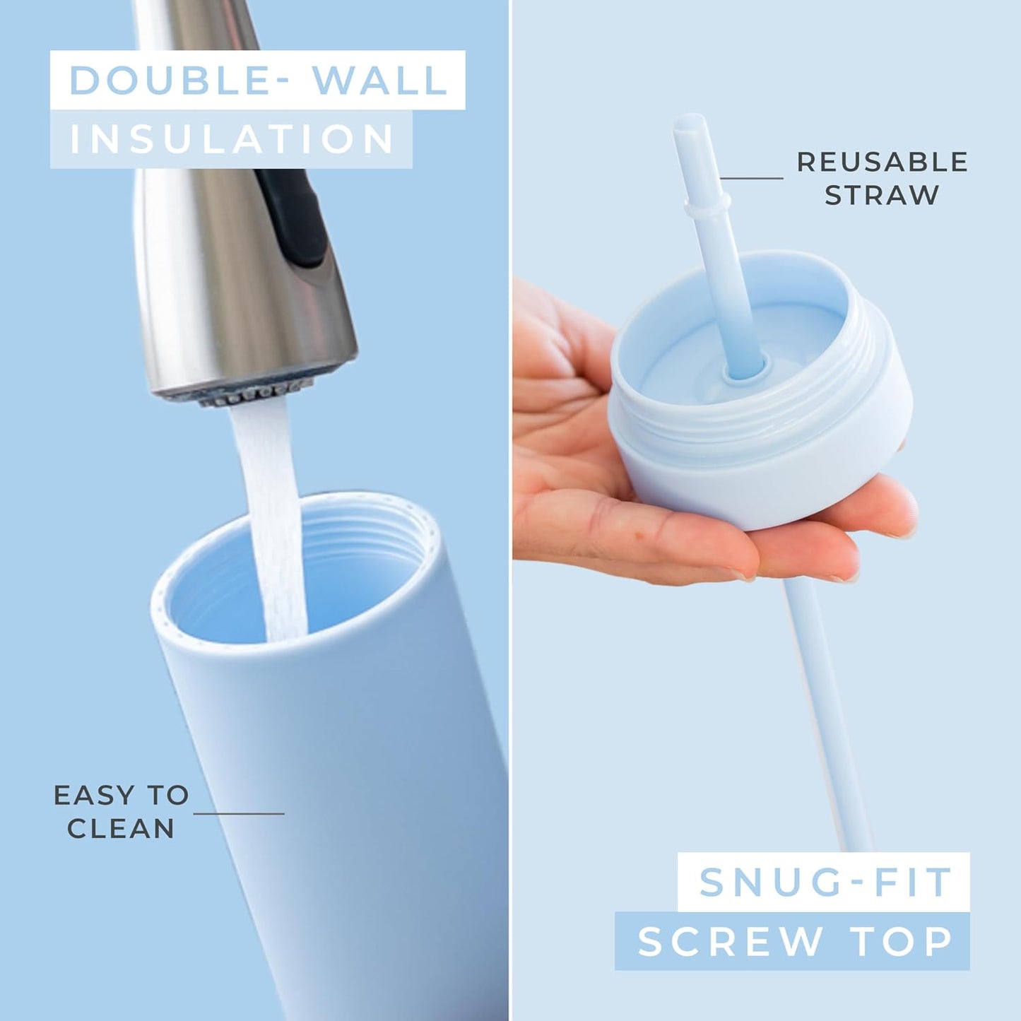 Perwinkle Skinny Tumblers with Lids and Straws (4 pack), 16oz Matte Pastel Colored Acrylic Tumblers with Lids and Straws, Double Wall Skinny Tumbler Bulk, Reusable Cup with Straw Cleaner