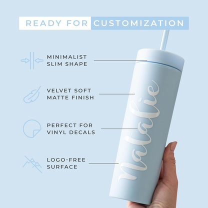 Perwinkle Skinny Tumblers with Lids and Straws (4 pack), 16oz Matte Pastel Colored Acrylic Tumblers with Lids and Straws, Double Wall Skinny Tumbler Bulk, Reusable Cup with Straw Cleaner
