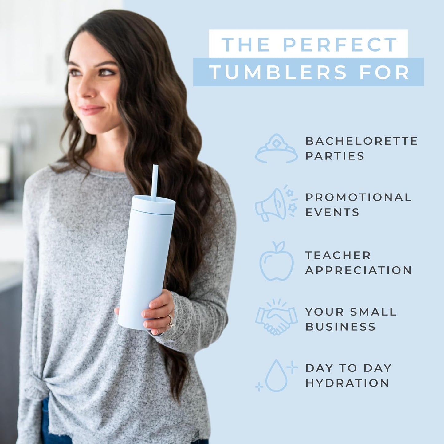 Perwinkle Skinny Tumblers with Lids and Straws (4 pack), 16oz Matte Pastel Colored Acrylic Tumblers with Lids and Straws, Double Wall Skinny Tumbler Bulk, Reusable Cup with Straw Cleaner
