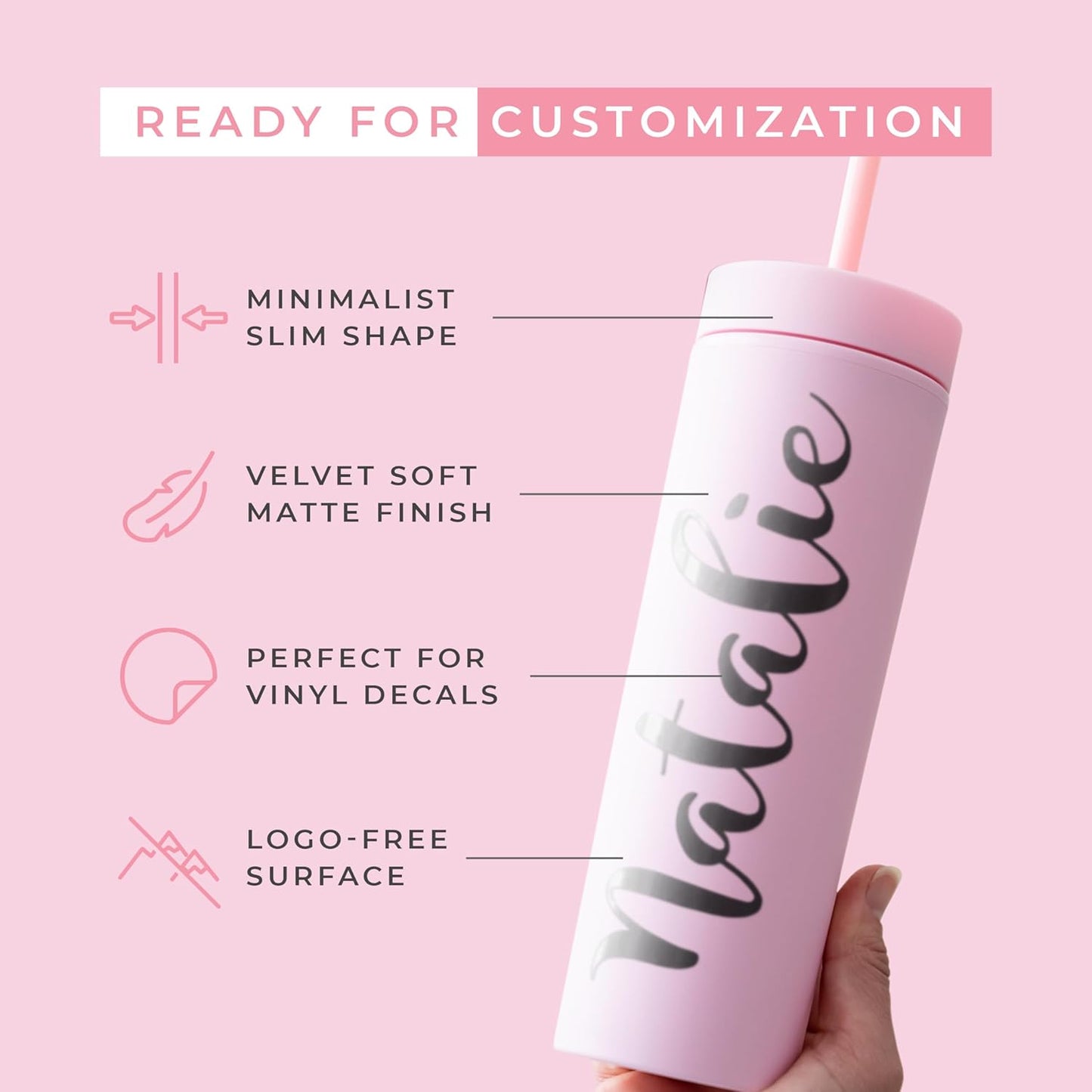 Perwinkle Skinny Tumblers with Lids and Straws (4 pack), 16oz Matte Pastel Colored Acrylic Tumblers with Lids and Straws, Double Wall Skinny Tumbler Bulk, Reusable Cup with Straw Cleaner