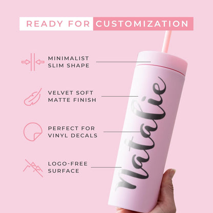 Perwinkle Skinny Tumblers with Lids and Straws (4 pack), 16oz Matte Pastel Colored Acrylic Tumblers with Lids and Straws, Double Wall Skinny Tumbler Bulk, Reusable Cup with Straw Cleaner