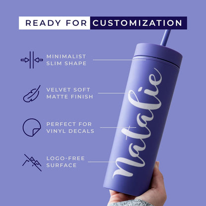Perwinkle Skinny Tumblers with Lids and Straws (4 pack), 16oz Matte Pastel Colored Acrylic Tumblers with Lids and Straws, Double Wall Skinny Tumbler Bulk, Reusable Cup with Straw Cleaner