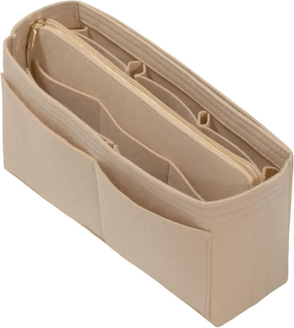 Purse Organizer Insert with Zipper Felt Bag Organizer Handbag Organizer Insert Bag in Bag Organizer with Key Chain for Tote Purse Bag Brown Large