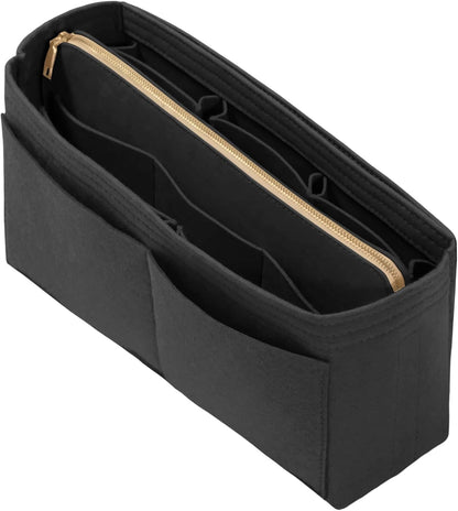 Purse Organizer Insert with Zipper Felt Bag Organizer Handbag Organizer Insert Bag in Bag Organizer with Key Chain for Tote Purse Bag Brown Large
