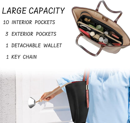 Purse Organizer Insert with Zipper Felt Bag Organizer Handbag Organizer Insert Bag in Bag Organizer with Key Chain for Tote Purse Bag Brown Large