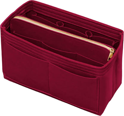 Purse Organizer Insert with Zipper Felt Bag Organizer Handbag Organizer Insert Bag in Bag Organizer with Key Chain for Tote Purse Bag Brown Large