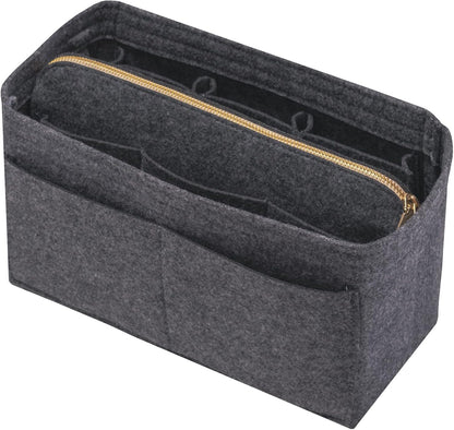 Purse Organizer Insert with Zipper Felt Bag Organizer Handbag Organizer Insert Bag in Bag Organizer with Key Chain for Tote Purse Bag Brown Large