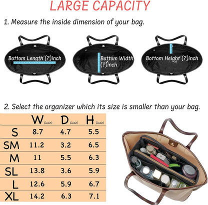 Purse Organizer Insert with Zipper Felt Bag Organizer Handbag Organizer Insert Bag in Bag Organizer with Key Chain for Tote Purse Bag Brown Large