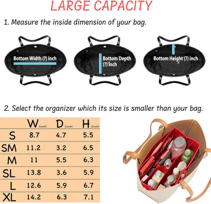 Purse Organizer Insert with Zipper Felt Bag Organizer Handbag Organizer Insert Bag in Bag Organizer with Key Chain for Tote Purse Bag Brown Large