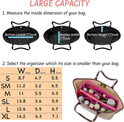 Purse Organizer Insert with Zipper Felt Bag Organizer Handbag Organizer Insert Bag in Bag Organizer with Key Chain for Tote Purse Bag Brown Large