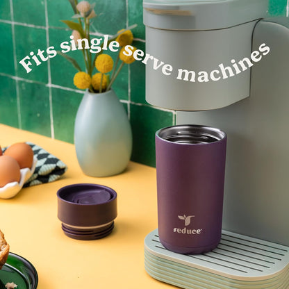 Perk 10oz Insulated Coffee Tumbler – Leak-Proof with Lockable Lid and Vacuum Insulation–Durable Stainless Steel–Fits Car Cup Holders–One-Handed Travel Mug in Sand Leopard Print - Midnight Plum
