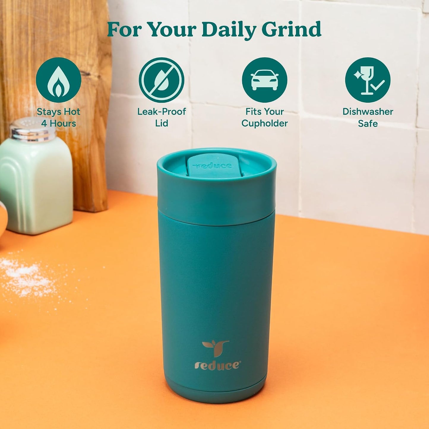 Perk 10oz Insulated Coffee Tumbler – Leak-Proof with Lockable Lid and Vacuum Insulation–Durable Stainless Steel–Fits Car Cup Holders–One-Handed Travel Mug in Sand Leopard Print - Midnight Plum