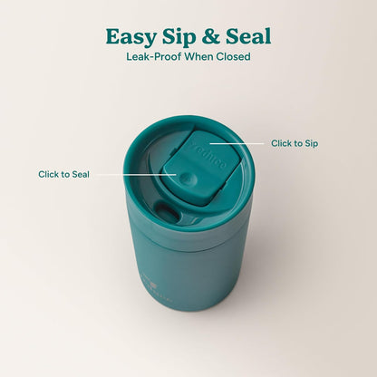 Perk 10oz Insulated Coffee Tumbler – Leak-Proof with Lockable Lid and Vacuum Insulation–Durable Stainless Steel–Fits Car Cup Holders–One-Handed Travel Mug in Sand Leopard Print - Midnight Plum