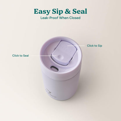 Perk 10oz Insulated Coffee Tumbler – Leak-Proof with Lockable Lid and Vacuum Insulation–Durable Stainless Steel–Fits Car Cup Holders–One-Handed Travel Mug in Sand Leopard Print - Midnight Plum