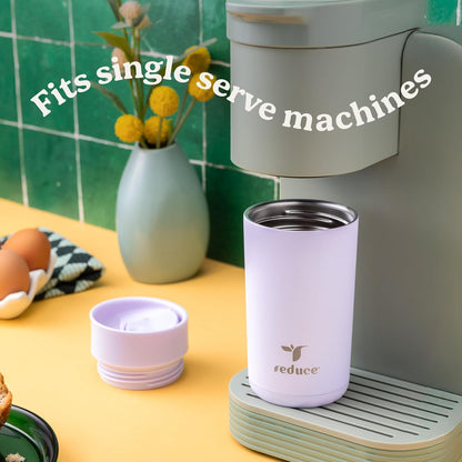 Perk 10oz Insulated Coffee Tumbler – Leak-Proof with Lockable Lid and Vacuum Insulation–Durable Stainless Steel–Fits Car Cup Holders–One-Handed Travel Mug in Sand Leopard Print - Midnight Plum