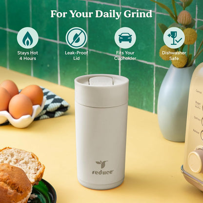 Perk 10oz Insulated Coffee Tumbler – Leak-Proof with Lockable Lid and Vacuum Insulation–Durable Stainless Steel–Fits Car Cup Holders–One-Handed Travel Mug in Sand Leopard Print - Midnight Plum