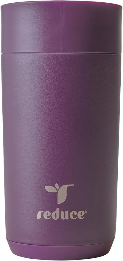 Perk 10oz Insulated Coffee Tumbler – Leak-Proof with Lockable Lid and Vacuum Insulation–Durable Stainless Steel–Fits Car Cup Holders–One-Handed Travel Mug in Sand Leopard Print - Midnight Plum
